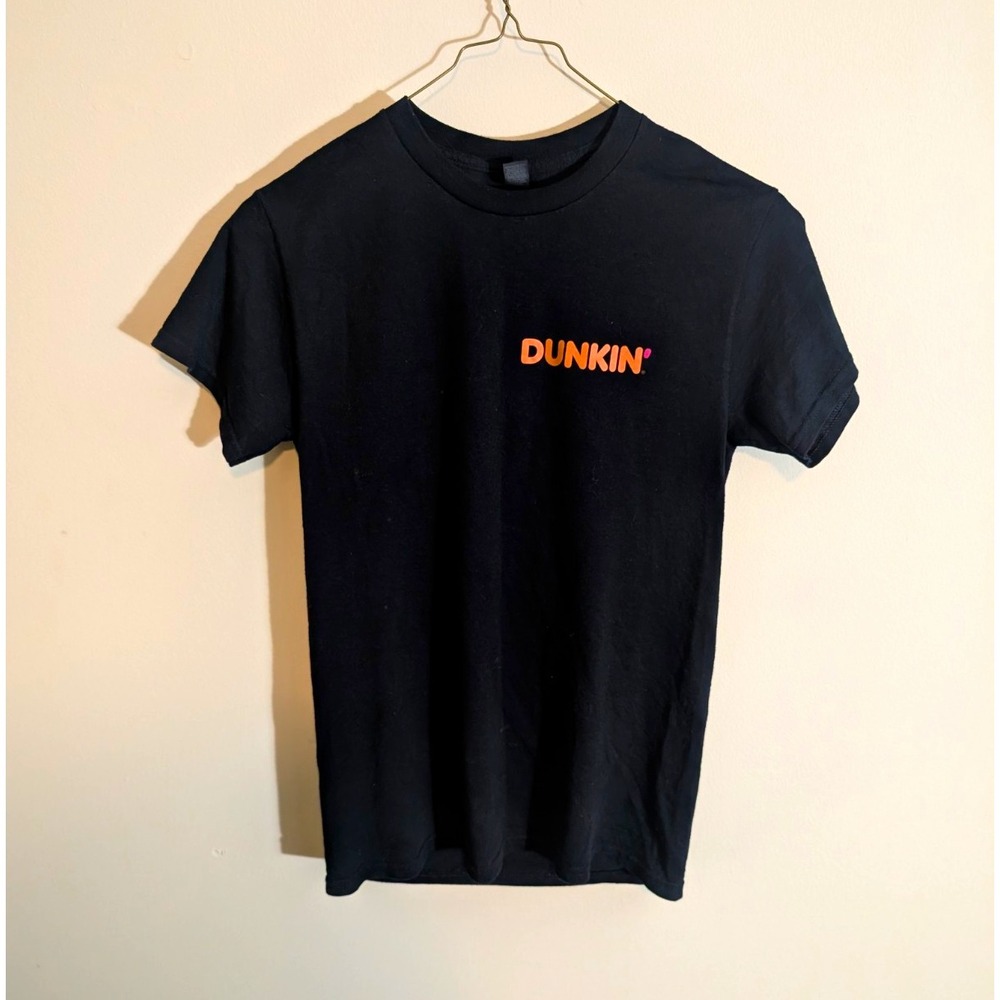 Gildan Dryblend Black Short Sleeve Dunkin Graphic Tee Double-Sided Mens Small S